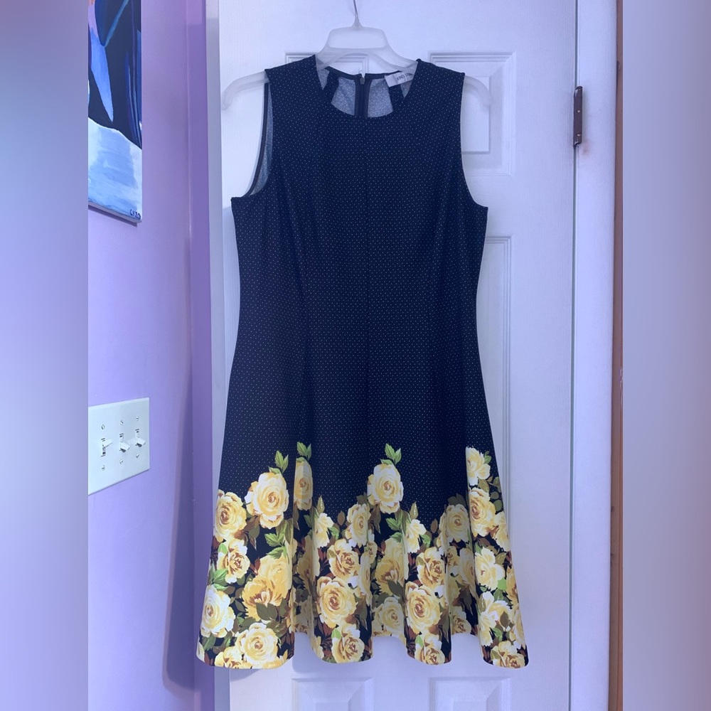 JONES STUDIO POLKA DOT AND ROSES A-LINE DRESS - Picture 2 of 5